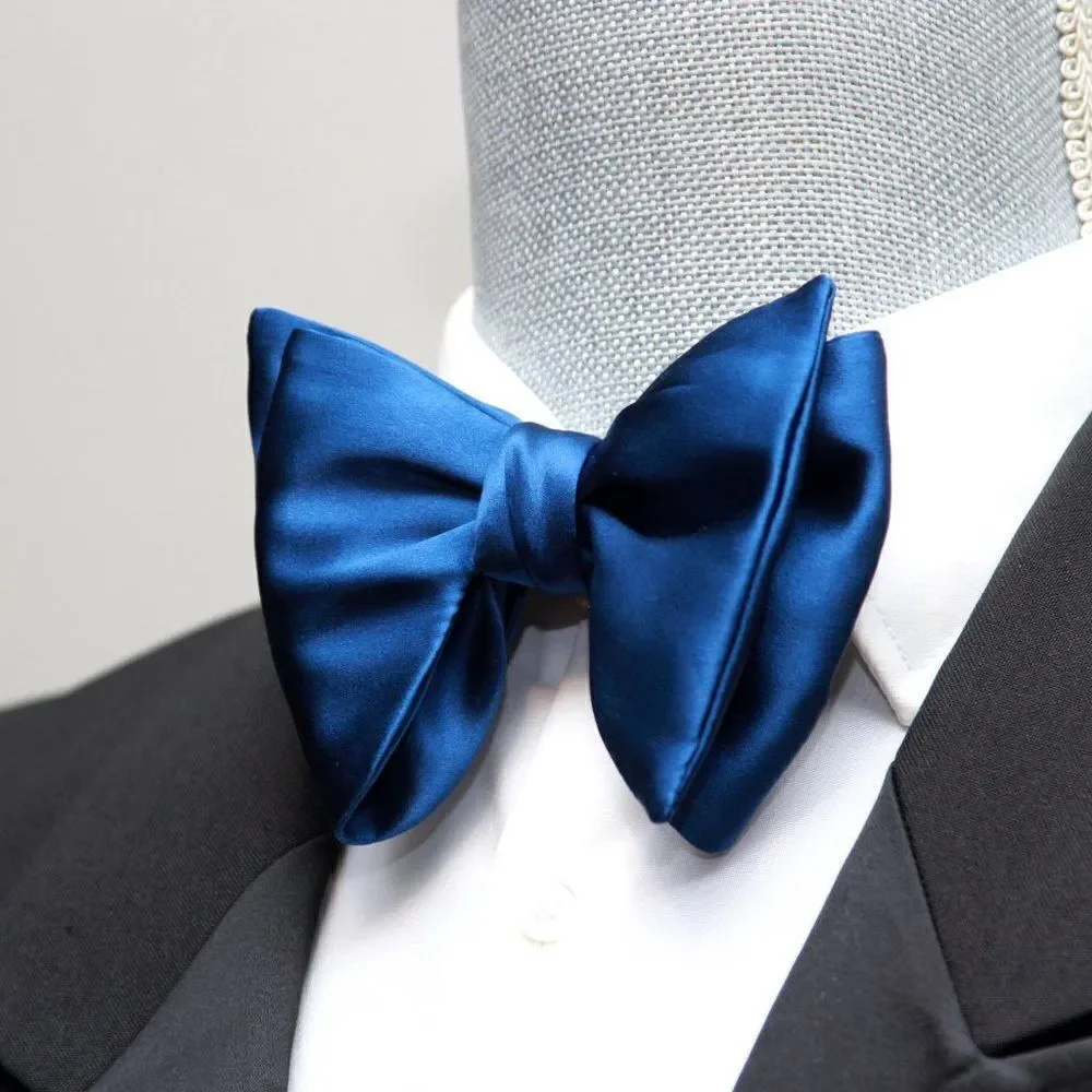 Men's Self-tied Bow‎ Tie 100%Silk Big Butterfly Blue Solid S641